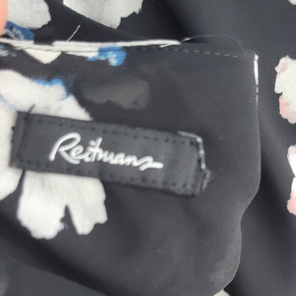 Reitmans Women's Black & White Floral Cap Sleeve V-Neck Wrap Midi Dress - Picture 7 of 12